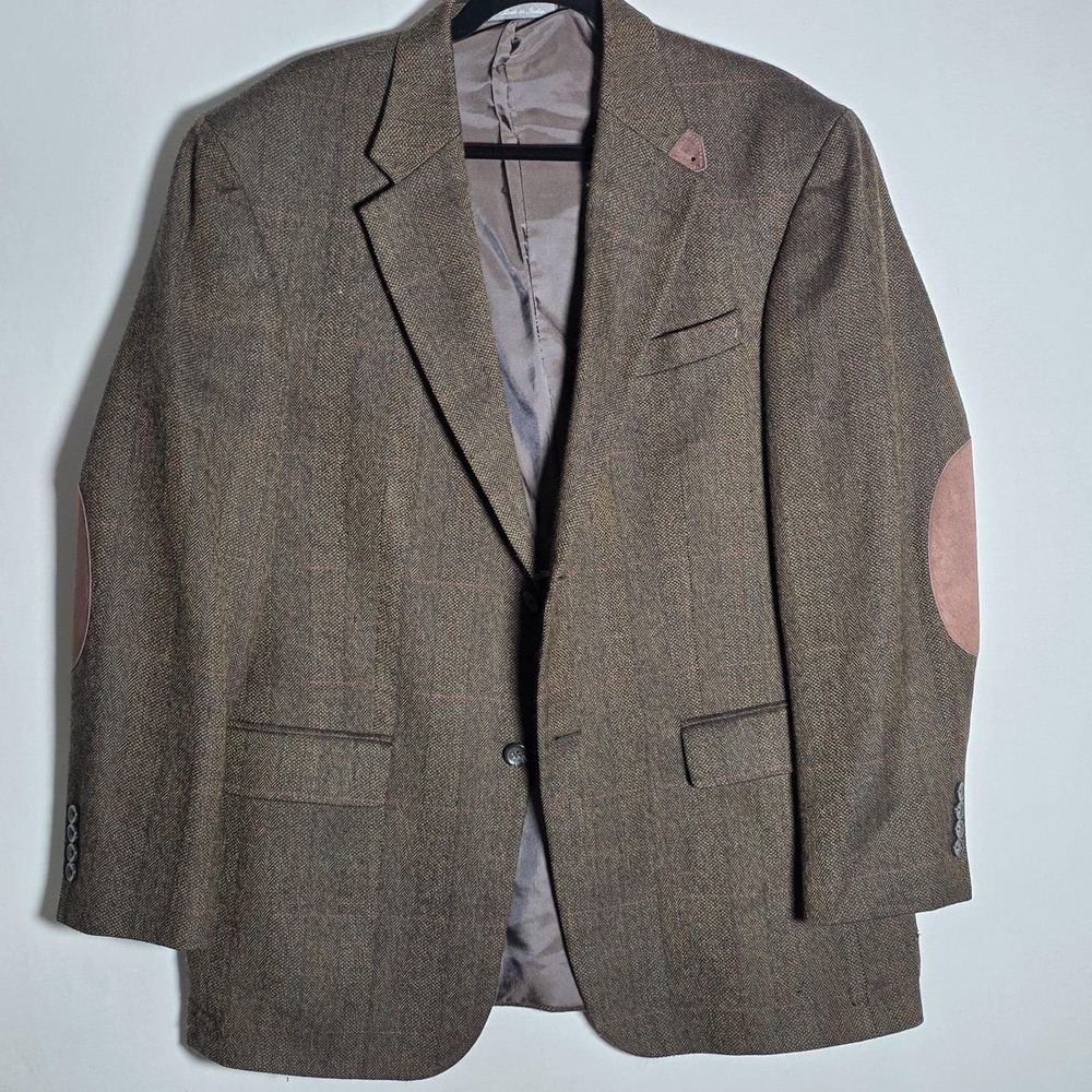 Vintage Oscar de la Renta Brown Tweed Sport Coat Blazer 42R Elbow Patches Wool